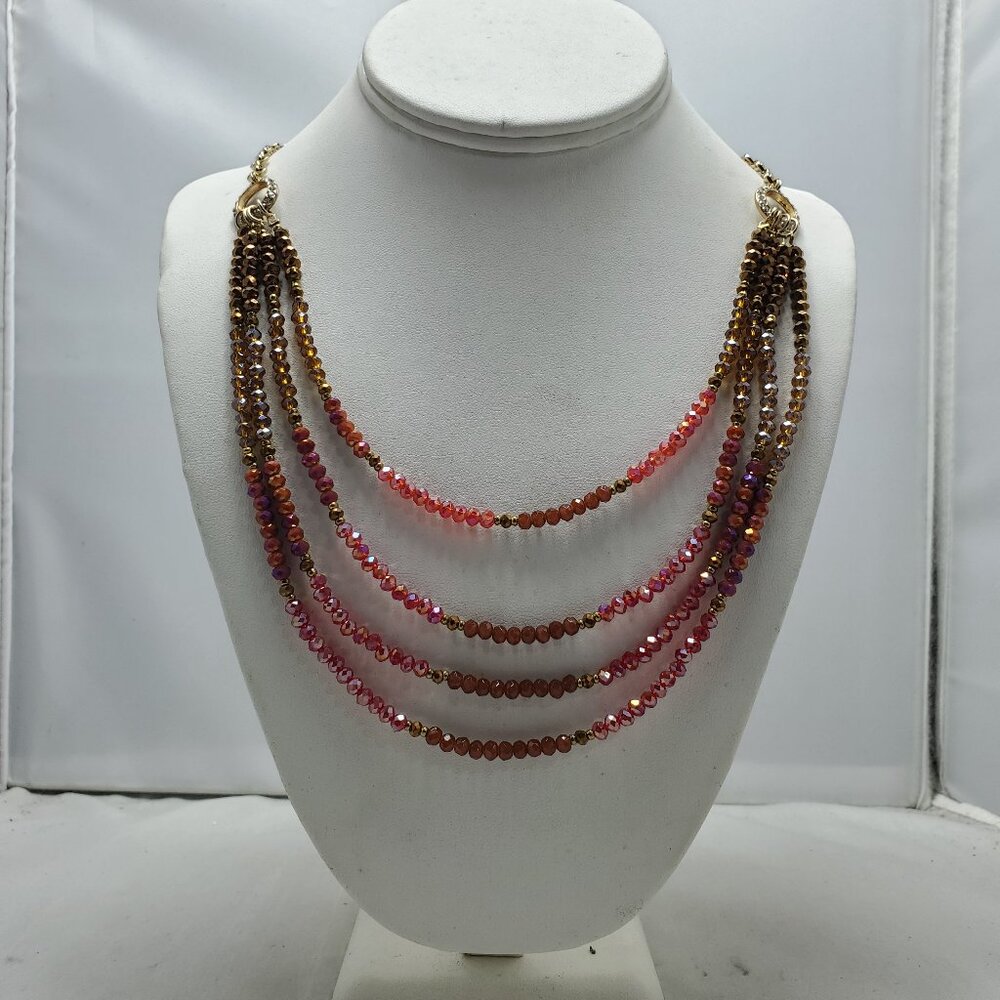 Ali Khan 4 row garnet glass beads with gold chain layered necklace